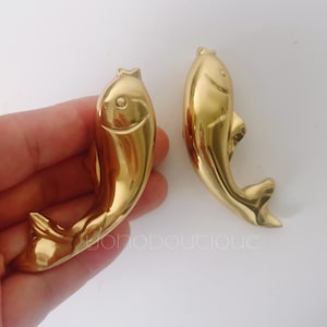 Solid Brass Fish Knob: Coastal Cabinet Drawer Pull -BHK152