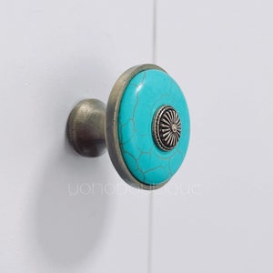 Blue Ceramic Knob Cabinet Pull Vintage Metal Drawer Knob Dresser Pull Knob Kitchen Knob Cabinet Pull Hardware BHK901