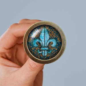 Fleur de Lis Glass Knob: Handmade Zinc Alloy Cabinet Pull -CAB019