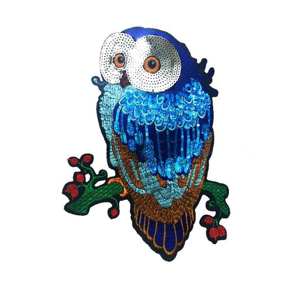 New Clothes T-shirt DIY Owl Sequins Patch Sew on Embroidered Paillette Applique