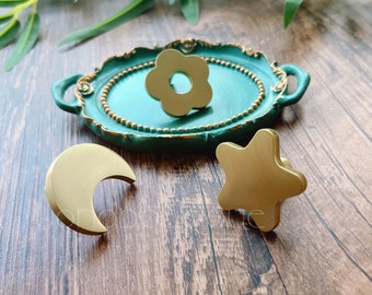 Solid Brass Moon Star Knob: Cabinet Drawer Pull -BHK770