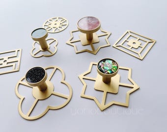 Solid Brass Backplate Knob: Decorative Cabinet Drawer Pull -BHK165