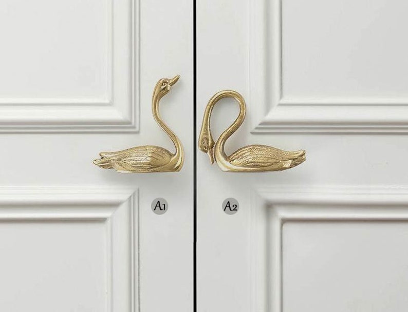 Solid Brass Swan Knob: Cabinet Drawer Pull -BHK233