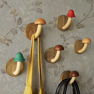 Mushroom Wood Hook Wall Hook Hook Coat Hook Key Hook Towel Hook Wall Hanger QHK094