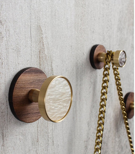 Buy Walnut Solid Brass Wall Hook: Modern Coat/key Hanger QHK019