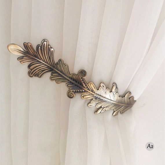 Gold Olive Leaf Curtain Holdbacks - Wall Mounted Metal Tiebacks For Drapes