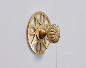 Solid Brass Knob with Decorative Back Plate - Cabinet & Dresser Hardware -BHK782