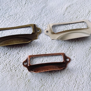 4 Zinc Alloy Label Pulls: Library Tag Cabinet Hardware (2.75"x1.2") FGHK019