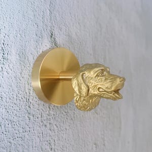 Väggkrok i massiv mässing med hundhuvud - Rock-, nyckel- och handdukshängare - QHK101
