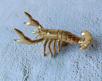 Tirador de langosta de latón macizo: Tirador de cajón de gabinete de estilo costero - BHK1035