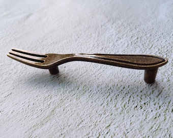 Antique Bronze Fork Cabinet Pull: Zinc Alloy Drawer Knob (3" Hole Spacing) BHK994