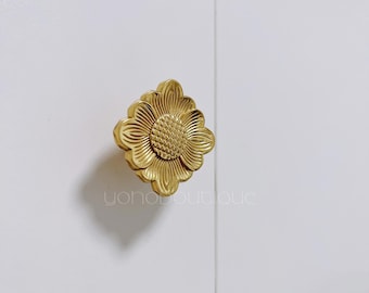 Solid Brass Flower Knob: Cabinet Drawer Dresser Pull -BHK880
