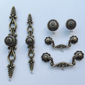 Puxador de gaveta com placa traseira de bronze vintage: puxador de metal para armário - BHK781