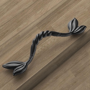 Blatt Schwarzer Möbelknauf: Moderner Metall Schubladenknauf BHK844