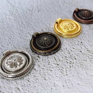 2 poignées d'armoire en bronze avec anneaux tombants : boutons pour commode de placard -FGHK027