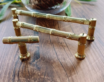 Bamboo Solid Brass Cabinet Pull: Luxury Drawer Knob -BHK049