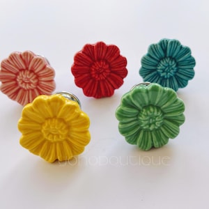 Flower Ceramic Knob: Colorful Cabinet Drawer Pull -BHK957