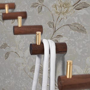 Walnut Solid Brass Hook Brass Wall Hook Wood Coat Hook Key Hook Towel Hook Wall Hanger QHK006