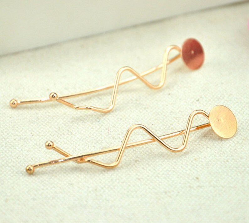 Hair Findings MA033 70mm Pin Hair Accessories 10mm glue pad Cabochon Bobby Pins Set of 10 Hair Clips