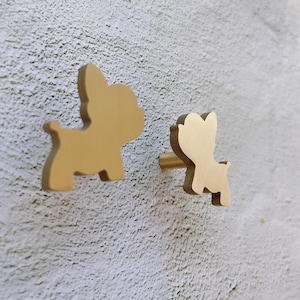 Solid Brass Dog Cabinet Knob: Animal Dresser Drawer Pull -BHK642