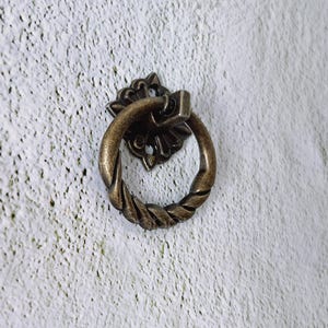 2 Antique Bronze Drop Ring Pulls: Zinc Alloy Cabinet Knob Set -FGHK053