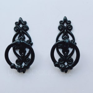 Black Vintage Drop Ring Pull: Zinc Alloy Drawer Knob -BHK795