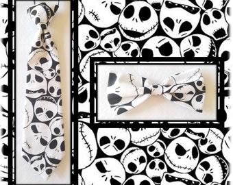 Jack Skellington pretied Tie & Bow tie SET for kids toddler or baby Sizes NB - 7 Yrs