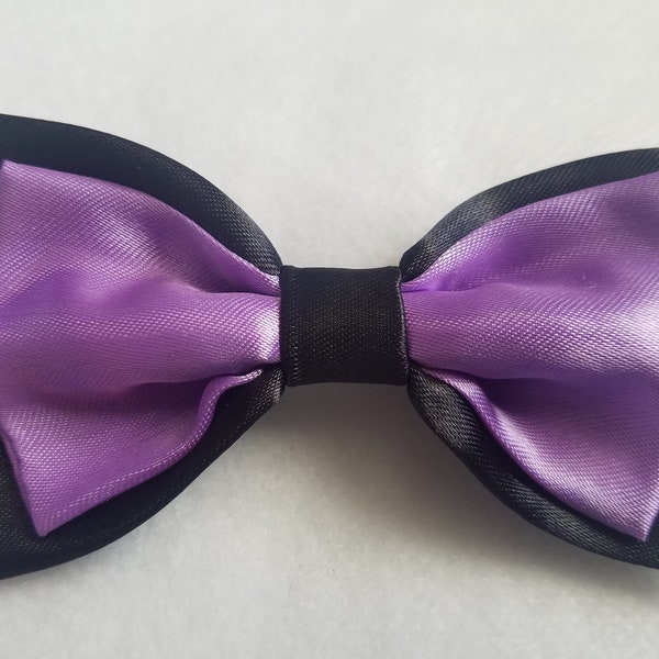 Black + Light Purple Satin Double Bow tie for kids boy toddler or baby Sizes NB - 7 Yrs