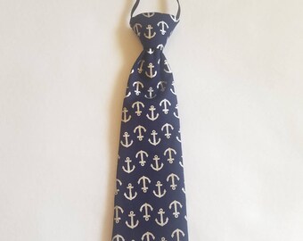 Navy Blue w/ Silver Nautical pretied Tie for kids boy toddler or baby Sizes NB - 7 YRS