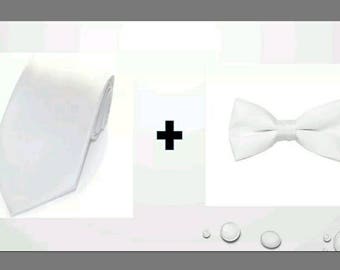 Pure White Satin Tie AND Bow Tie SET for kids toddler or baby NB - 7 Yrs  Wedding , Ring Bearer , Birthday , Pictures  , Gift  l Ivory l