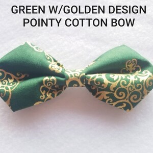 Green w/Golden Design Cotton Pointy Pretied Bow tie for kids boy toddler baby NB - 7 Yrs Wedding Ring Bearer Birthday Present Pictures Gift