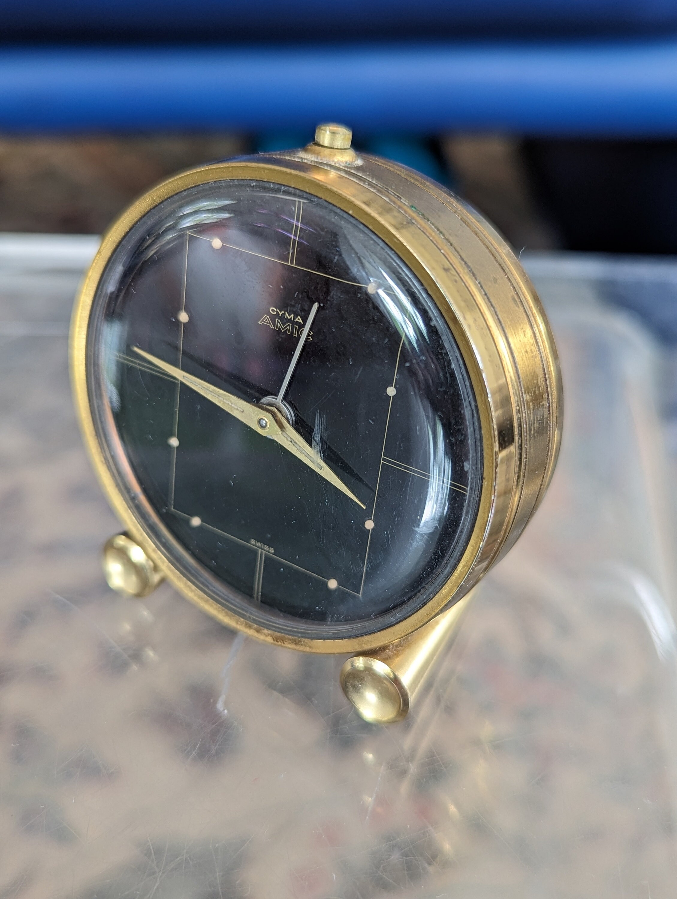 Cyma Amic - 1950's vintage mechanical wind up Alarm Clock swiss made Mid Century