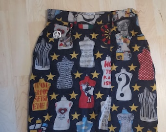 Vintage 90s Moschino Mini Skirt, Mannequin Print, High Waisted Fitted Pencil Skirt, 1990S, USA 6