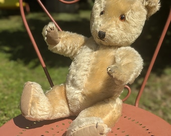 Oso de peluche antiguo de mohair de 43 cm (17 pulgadas), relleno de paja, cuerpo Excelsior, no funciona.