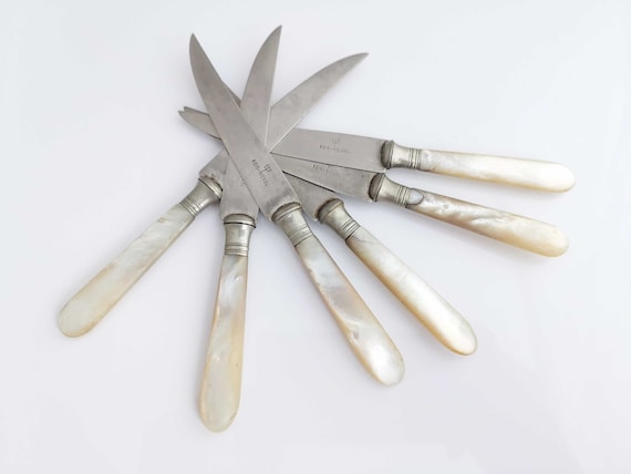 Rein Nickel Fruit Knives Set, Vintage Mother of Pearl Handle