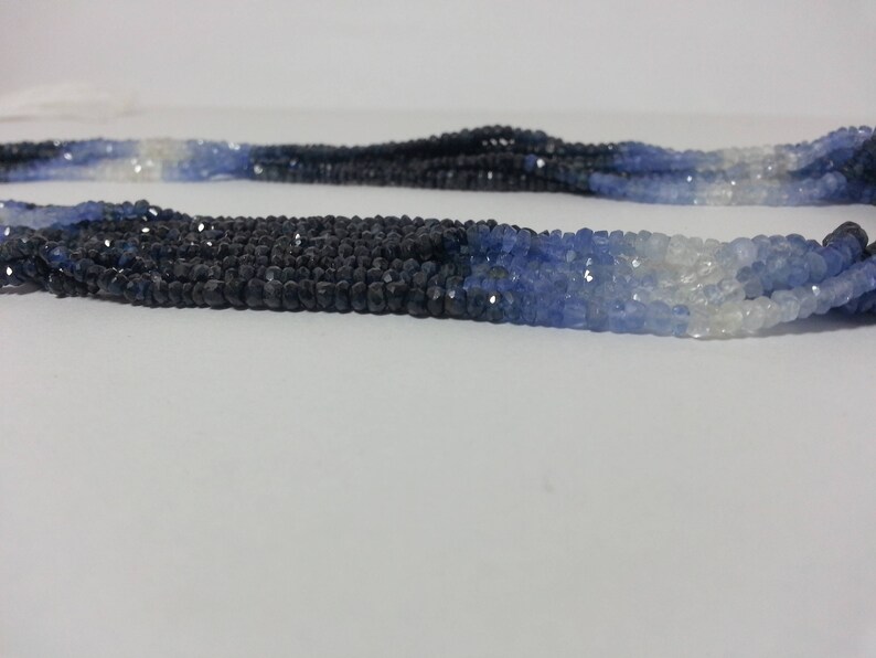 Natural Blue Sapphire Shaded Faceted Beads Rondelle Shape Size 4-3 MM Sapphire Gemstone Shaded Beads For Necklace 16 Inches