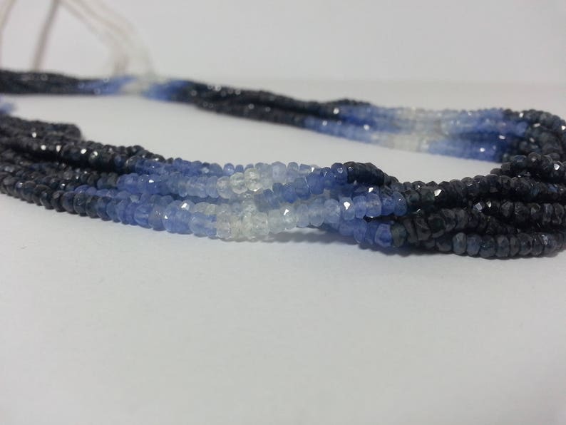 Natural Blue Sapphire Shaded Faceted Beads Rondelle Shape Size 4-3 MM Sapphire Gemstone Shaded Beads For Necklace 16 Inches