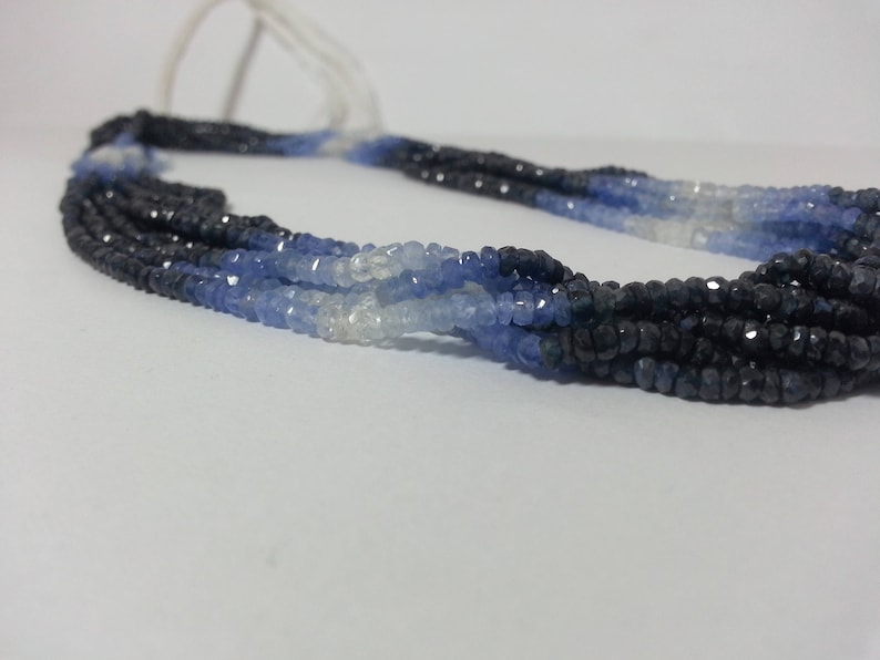 Natural Blue Sapphire Shaded Faceted Beads Rondelle Shape Size 4-3 MM Sapphire Gemstone Shaded Beads For Necklace 16 Inches