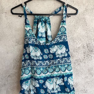 Tank Top Elephant print Thailand - Women hippie hippy comfy harem yoga fun soft Rayon lightweight breathable gennie loose festival
