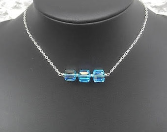 AB Glass Cube bar necklace 15.5"