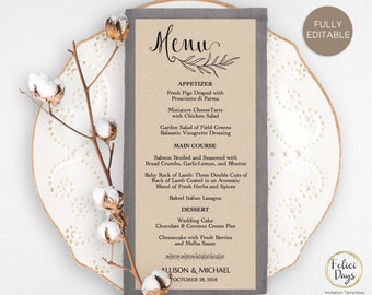 wedding menu template etsy