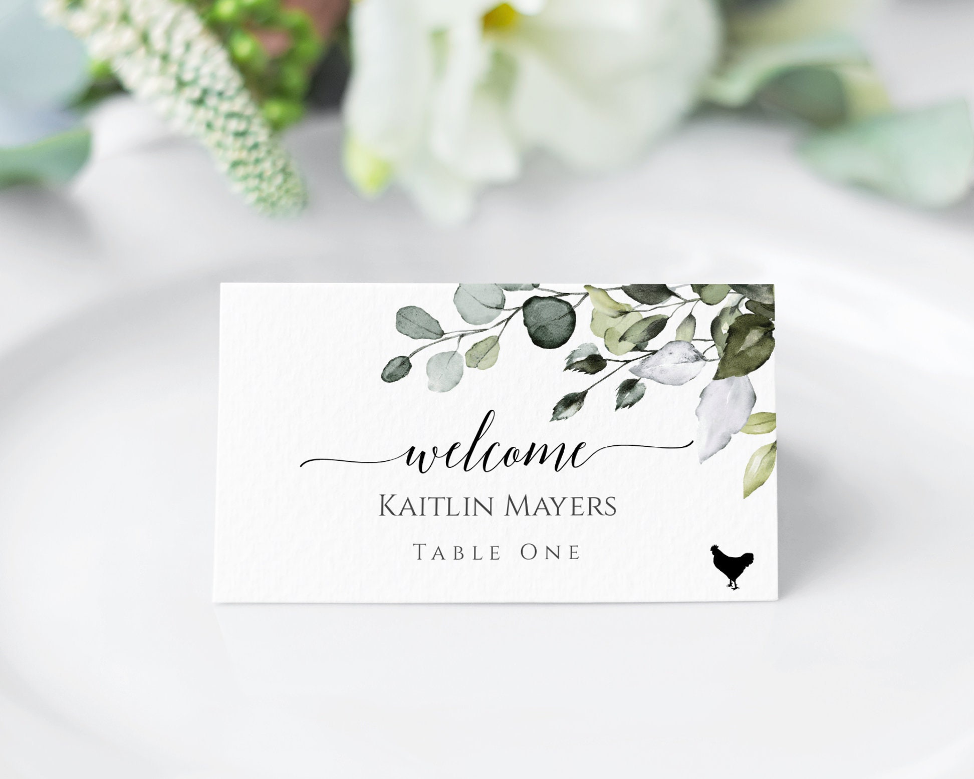 Greenery Place Card Template With Meal Icons Editable Wedding | Etsy Singapore