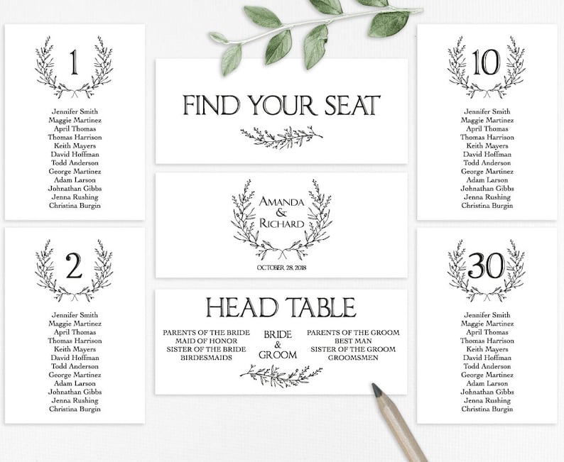Rustic Wedding Seating Chart Template Editable Wedding Seating Table Cards Display Printable PDF TEMPLETT LW210 Header Sign and Table Sign