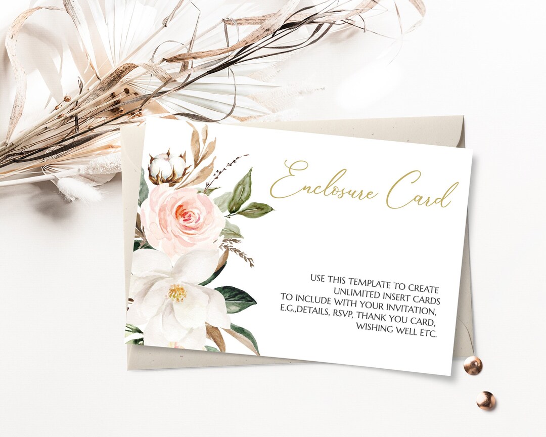 Custom Enclosure Card Template Printable Wedding Invitation Etsy