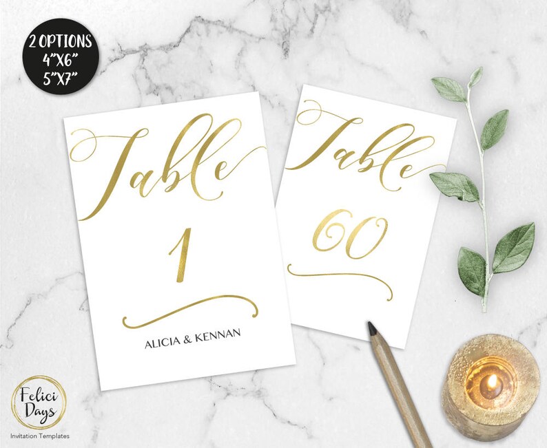 gold wedding table numbers printable table numbers 1 60 etsy