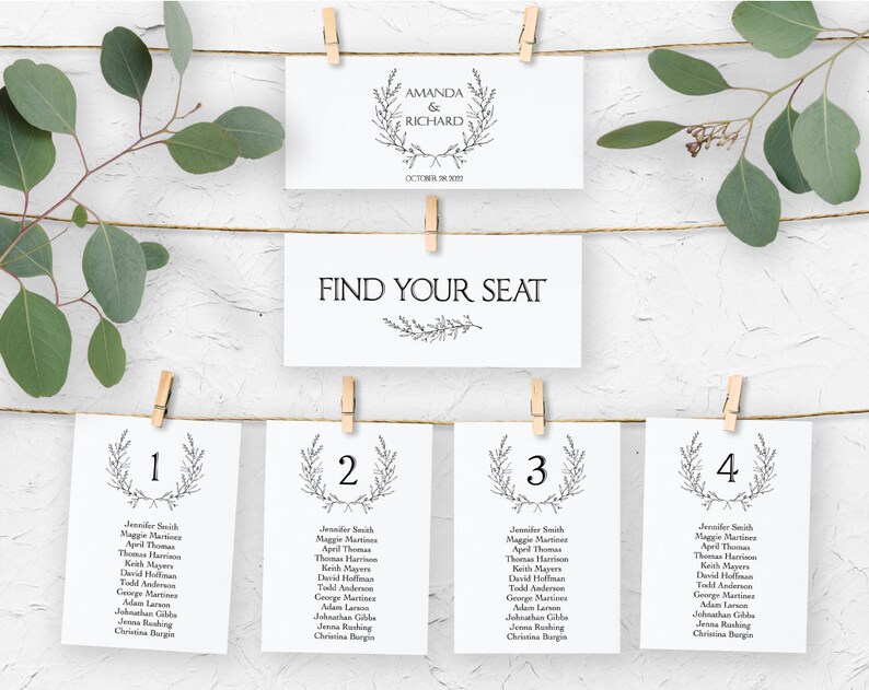 Rustic Wedding Seating Chart Template Editable Wedding Seating Table Cards Display Printable PDF TEMPLETT LW210 Header Sign and Table Sign