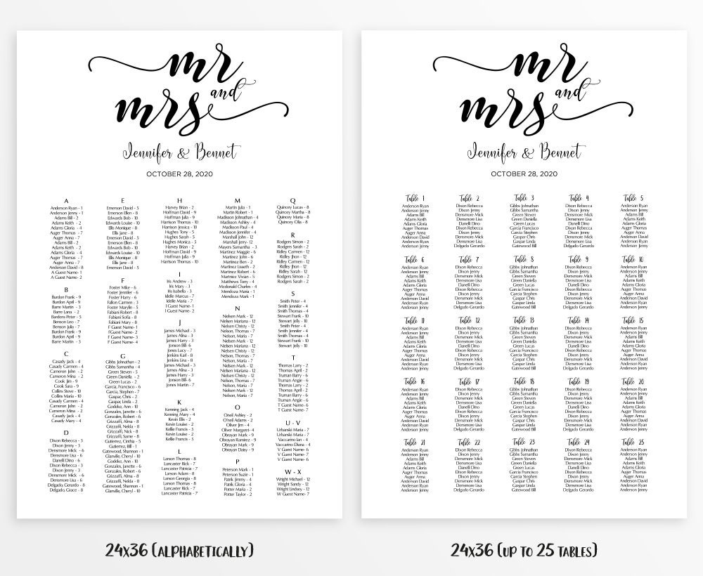 Wedding Seating Chart Template Mr & Mrs Seating Plan | Etsy