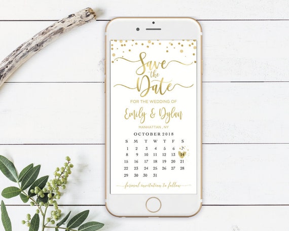 Save The Date Gold Foil With Calendar Template Electronic Etsy Save The Date Gold Foil With Calendar Template Electronic Etsy