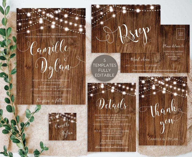 Rustic Wedding Invitation Template Instant Download Editable | Etsy