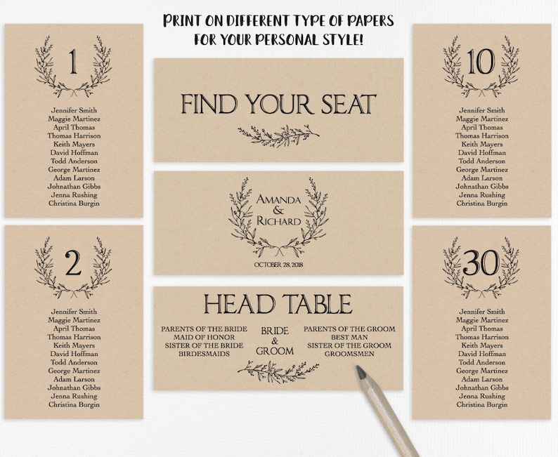Rustic Wedding Seating Chart Template Editable Wedding Seating Table Cards Display Printable PDF TEMPLETT LW210 Header Sign and Table Sign